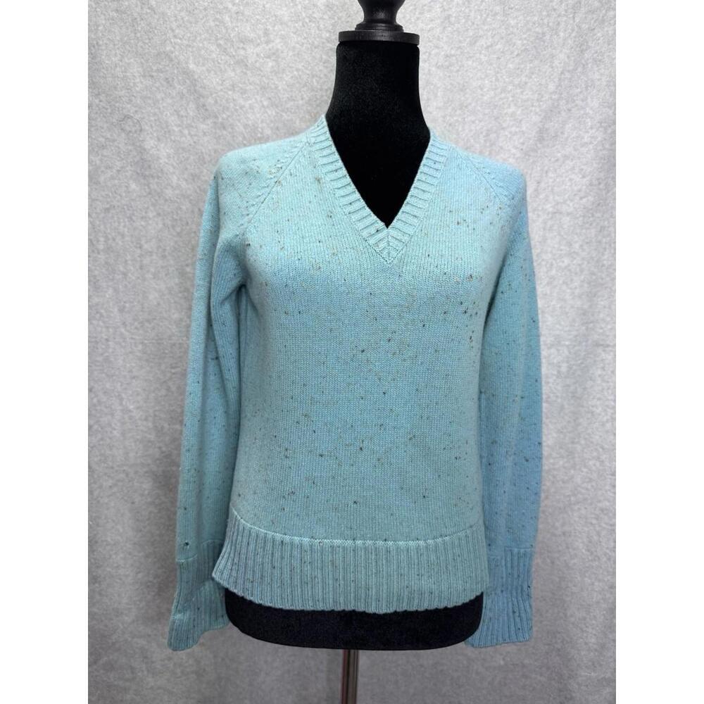 Kinross 100% Cashmere Speckled Teal V-neck woman's Sweater Medium Cottagecore